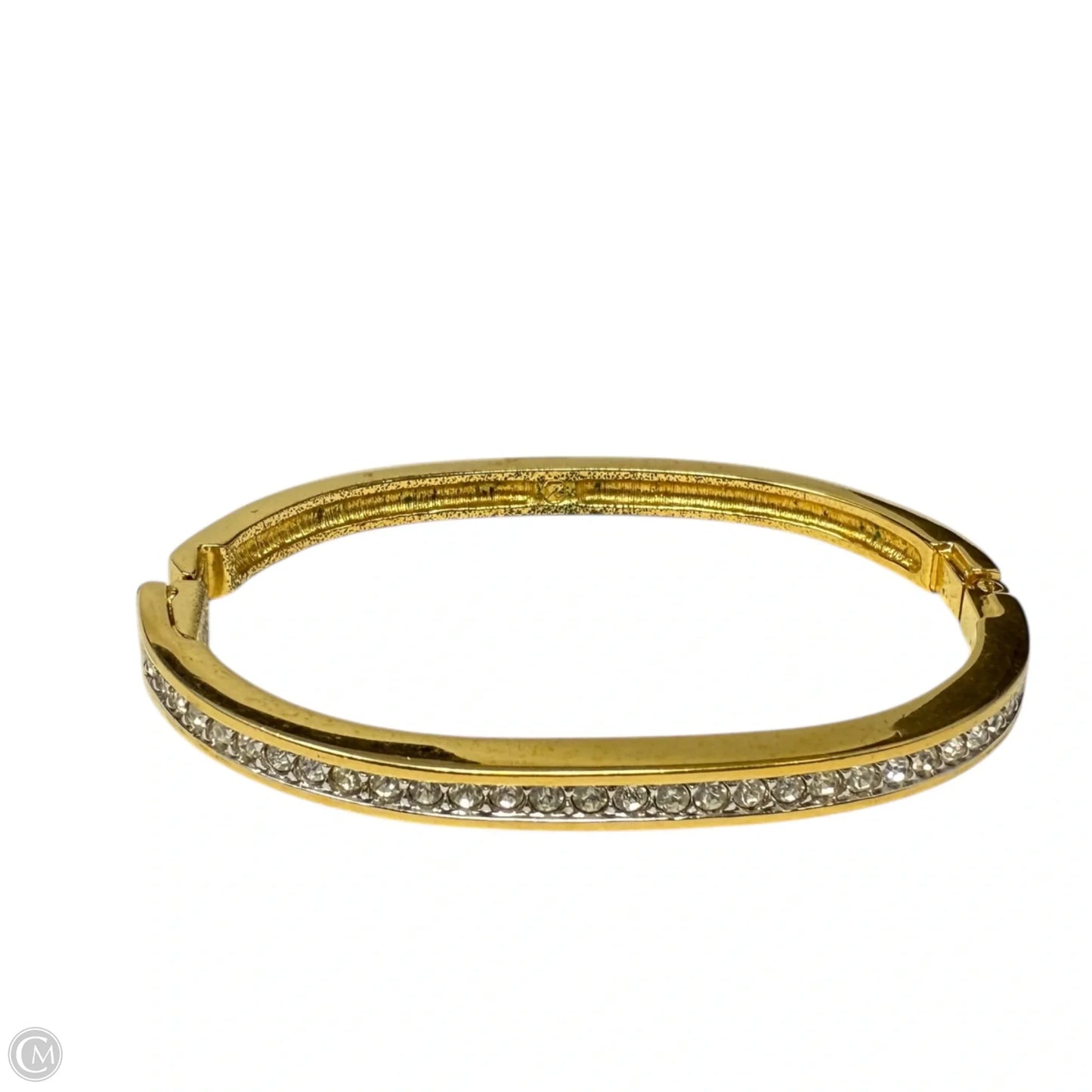 Crystal & Gold Tone Hinged Bangle Bracelet By Swarovski