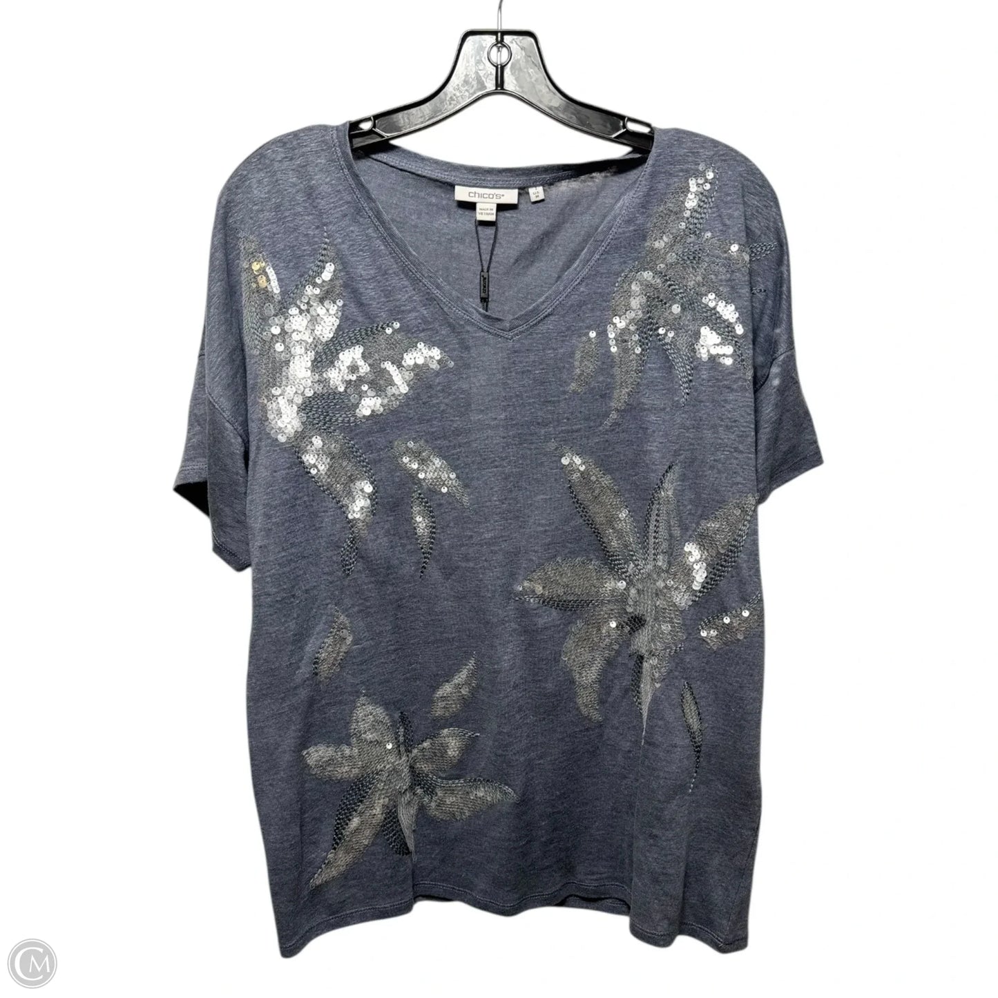 Sequin Linen Top Short Sleeve By Chicos In Blue, Size: M