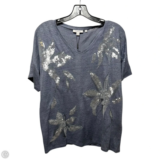 Sequin Linen Top Short Sleeve By Chicos In Blue, Size: M