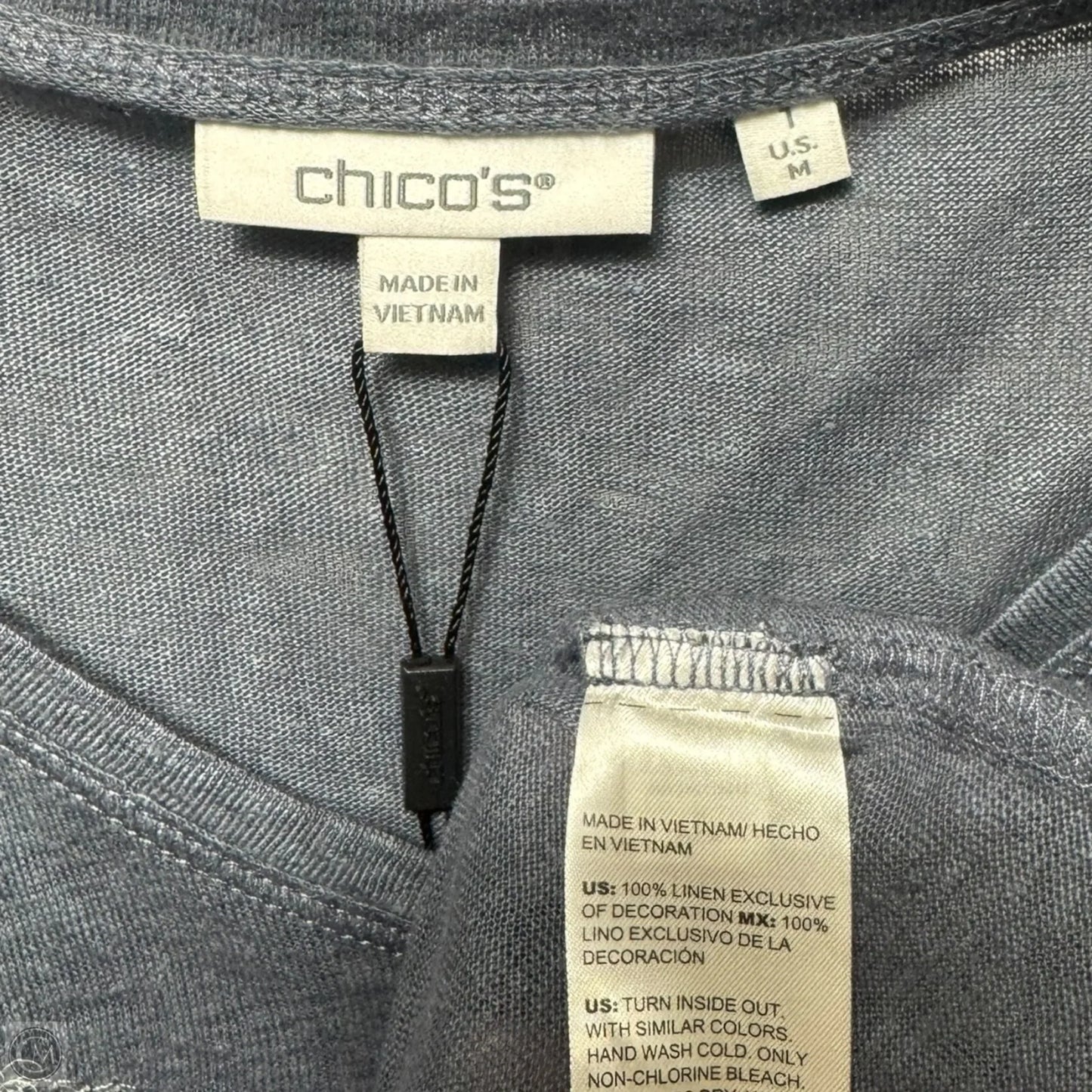 Sequin Linen Top Short Sleeve By Chicos In Blue, Size: M