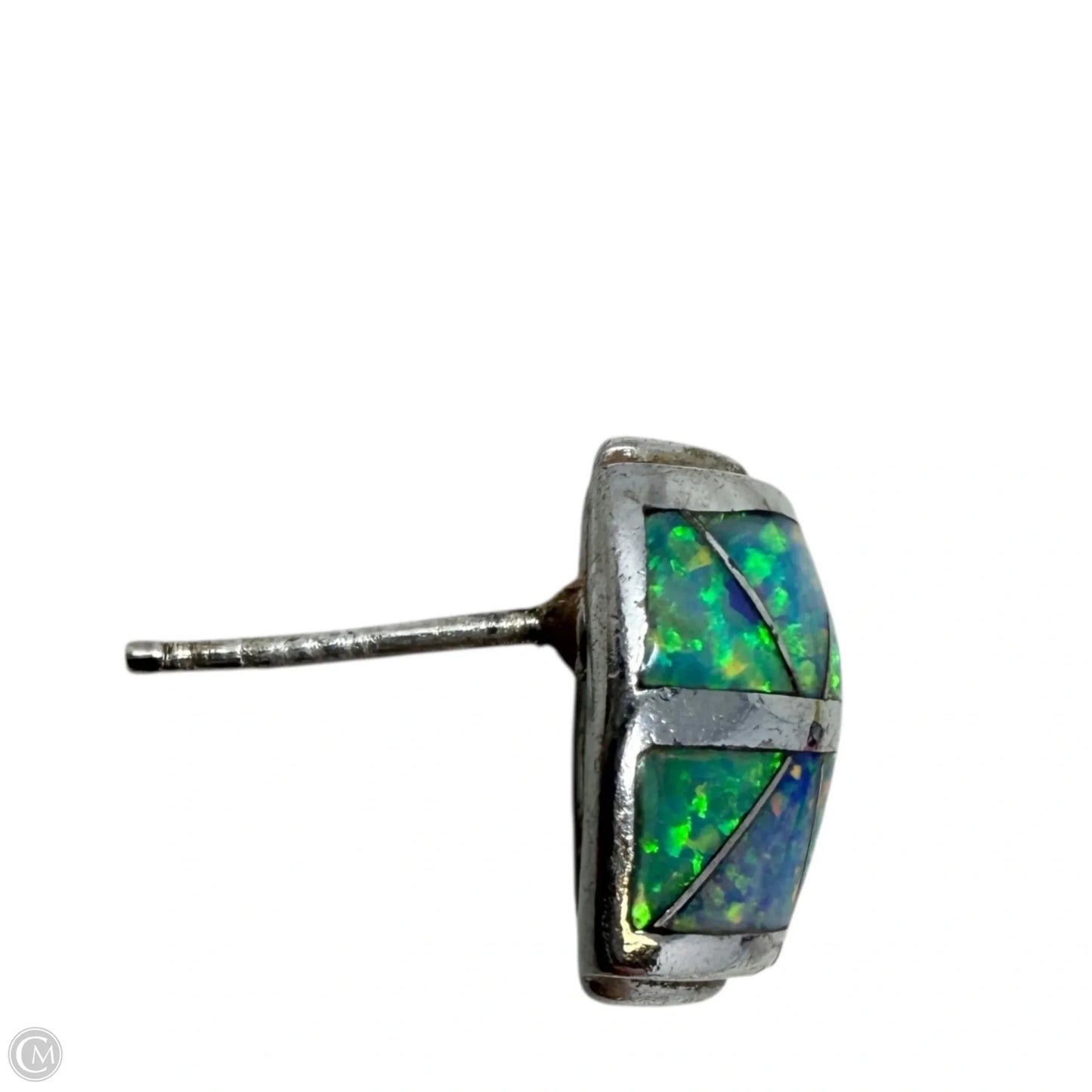 Inlaid Fire Opal & Sterling Silver Stud Earrings