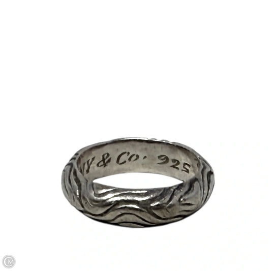 Sterling Silver Wood Grain Band Ring Luxury Designer By Tiffany And Company, Size: 6