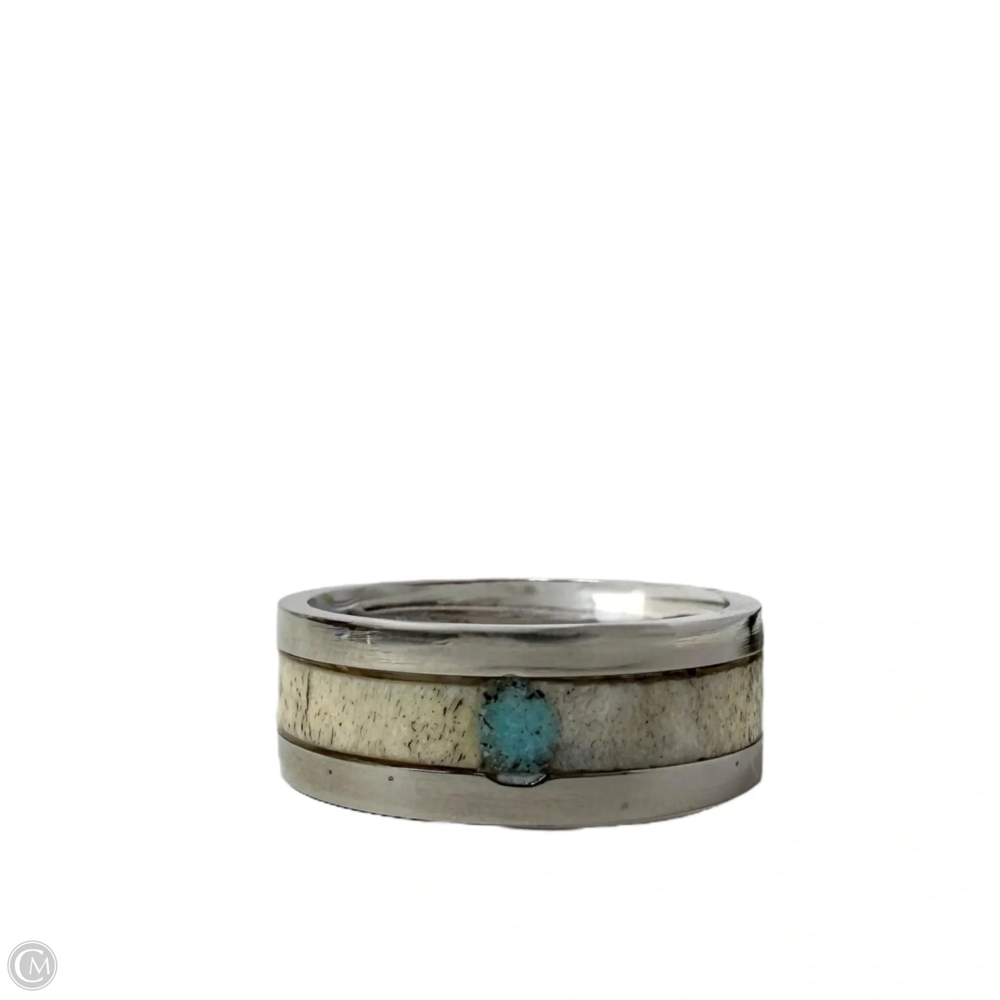 White Tail Antler Inlay Band Ring, Size: 9