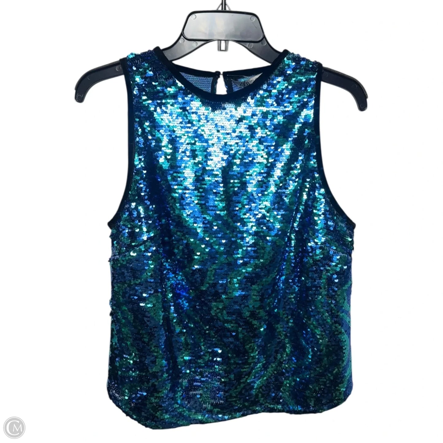 Sequin Top Sleeveless By Zara In Blue, Size: L