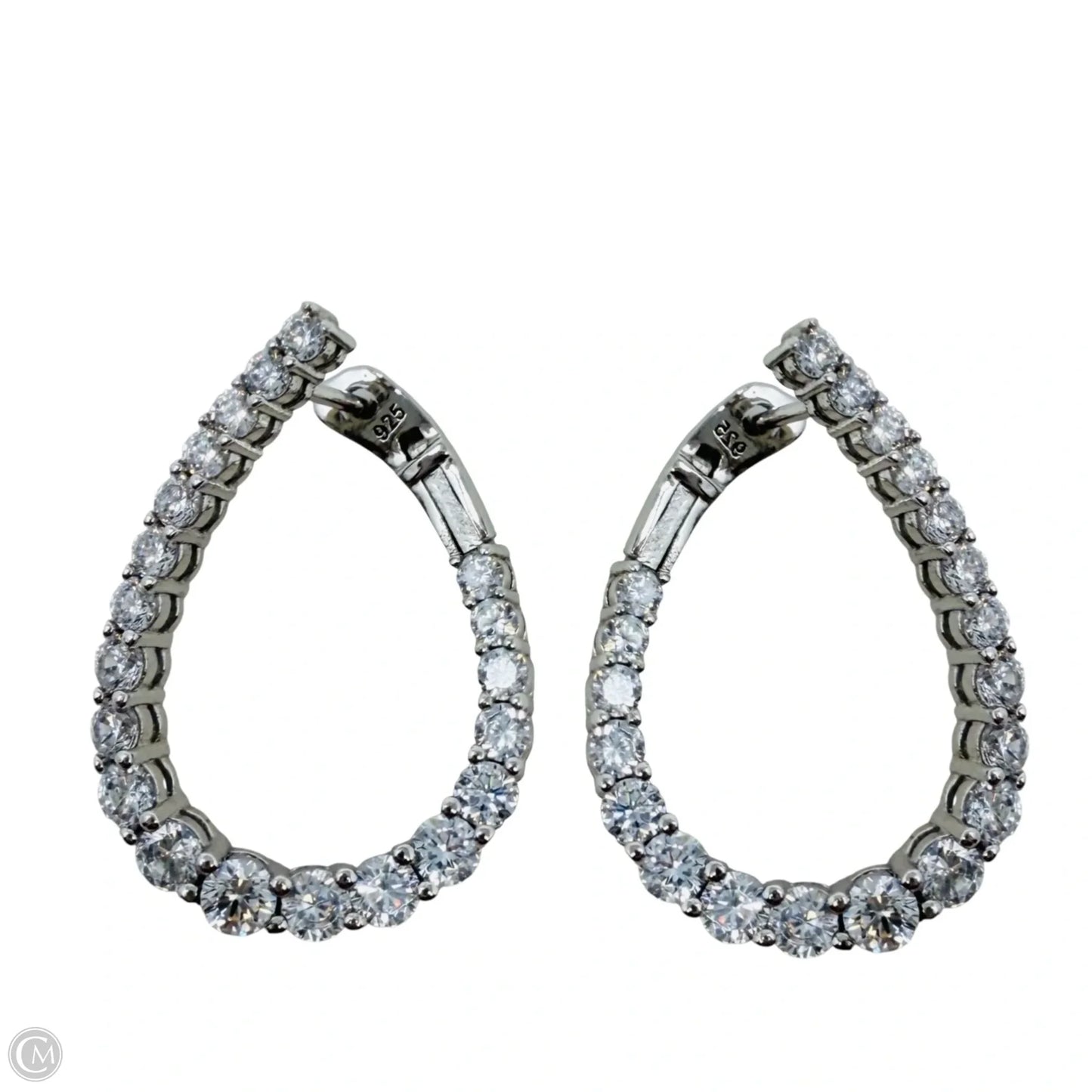 Sterling Silver Cubic Zirconia Teardrop Front and Back Hoop Earrings