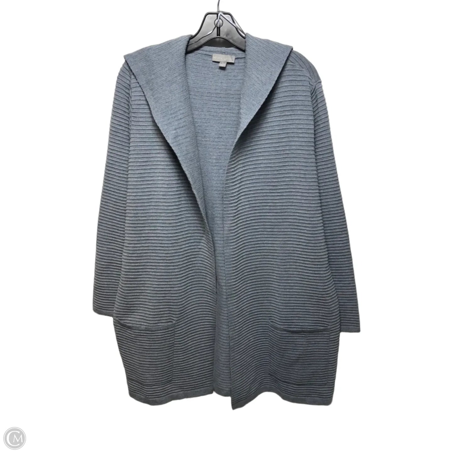 Sweater Cardigan With Hoodie By Evolution In Grey, Size: 1x