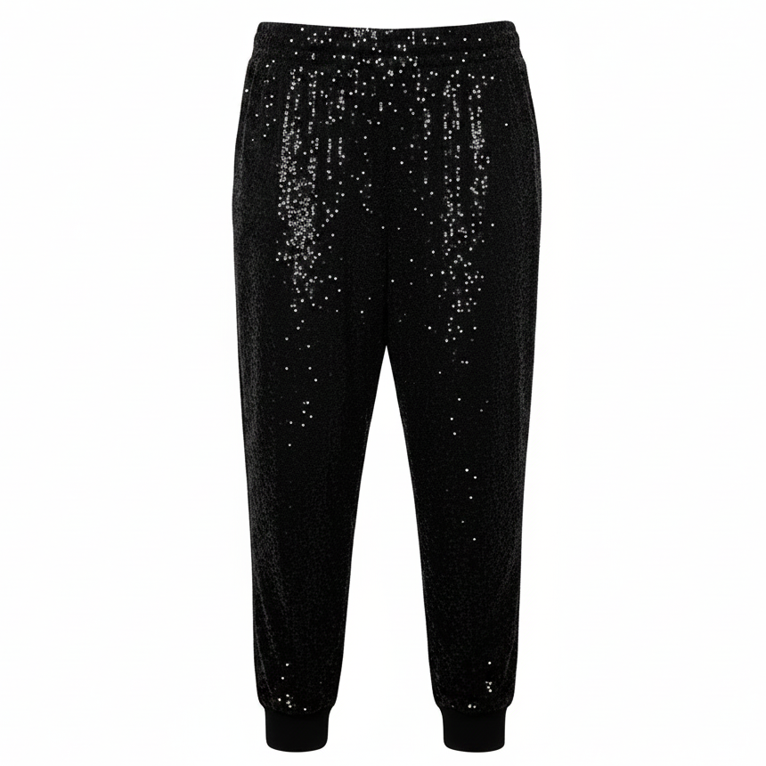Sequin Joggers Pants Dress By Cable And Gauge In Black, Size: XL