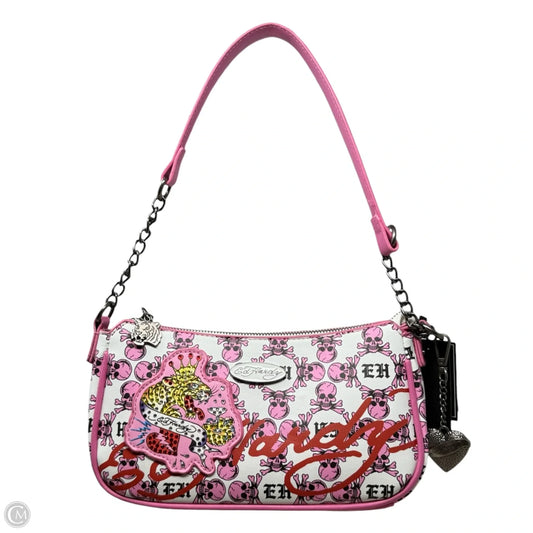 Pink Skull Tiger Shoulder Bag By Ed Hardy, Size: Small