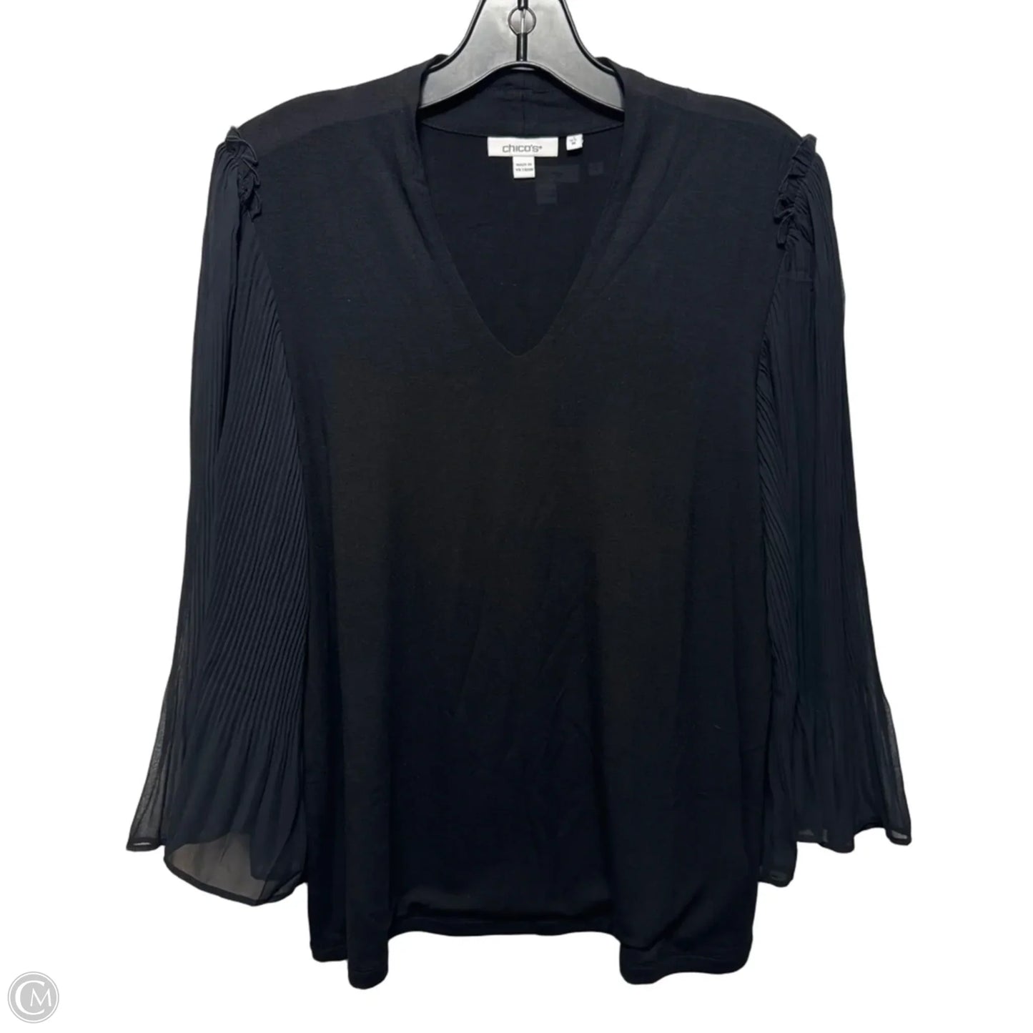 Sheer Pleated Sleeve Top Long Sleeve By Chicos In Black, Size: M