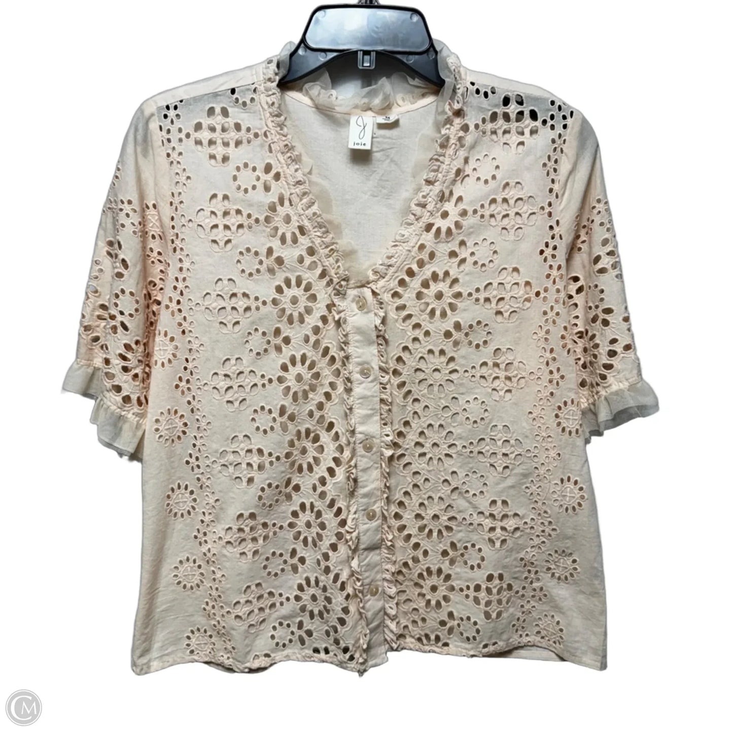 Eyelet Top Short Sleeve By Jolie In Peach, Size: M