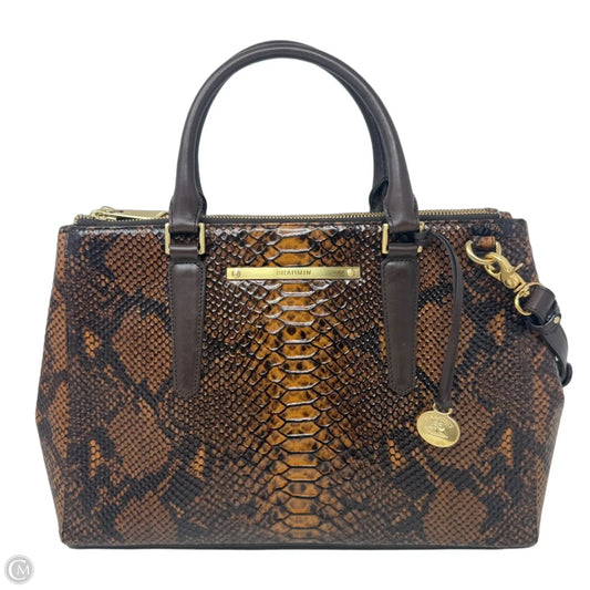 Snake Print Leather Satchel Designer By Brahmin, Size: Large
