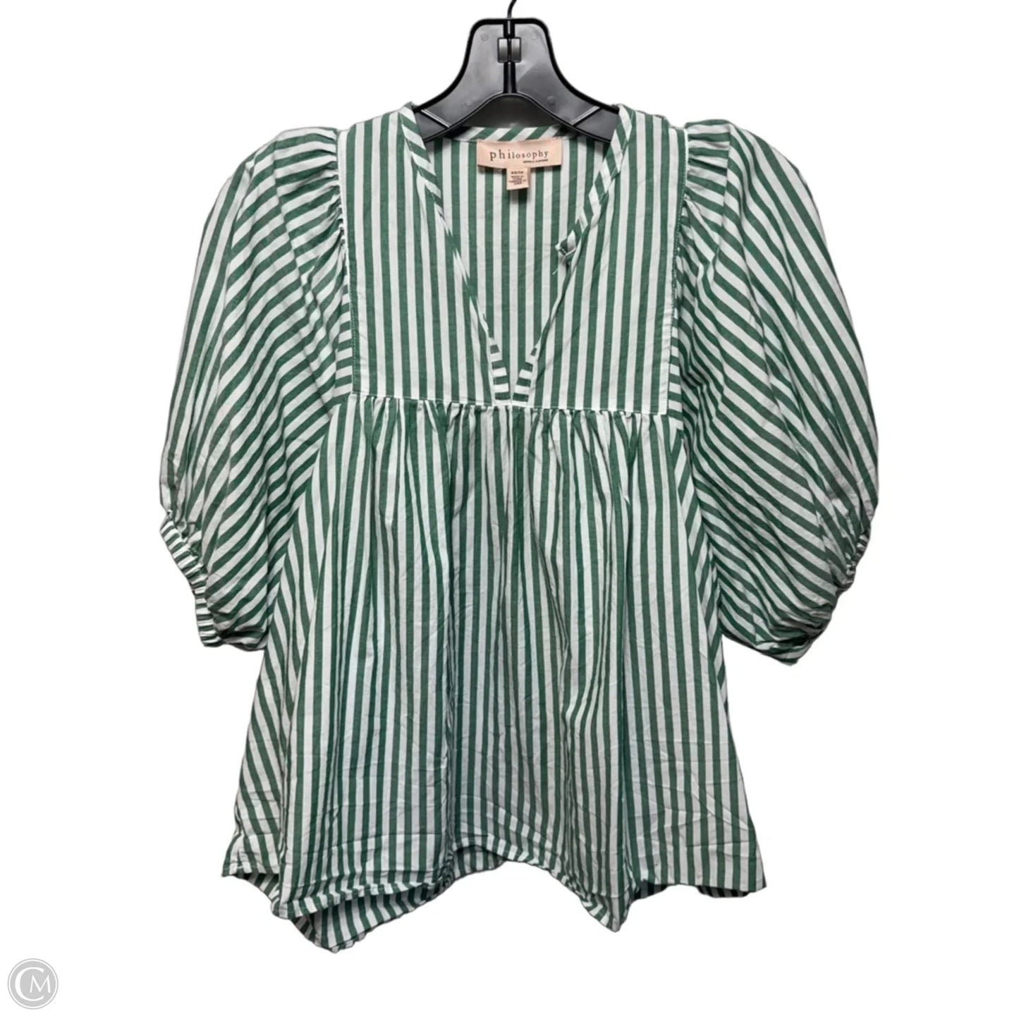 Puff Sleeve Top By Philosophy In Green & White Striped Pattern, Size: XS