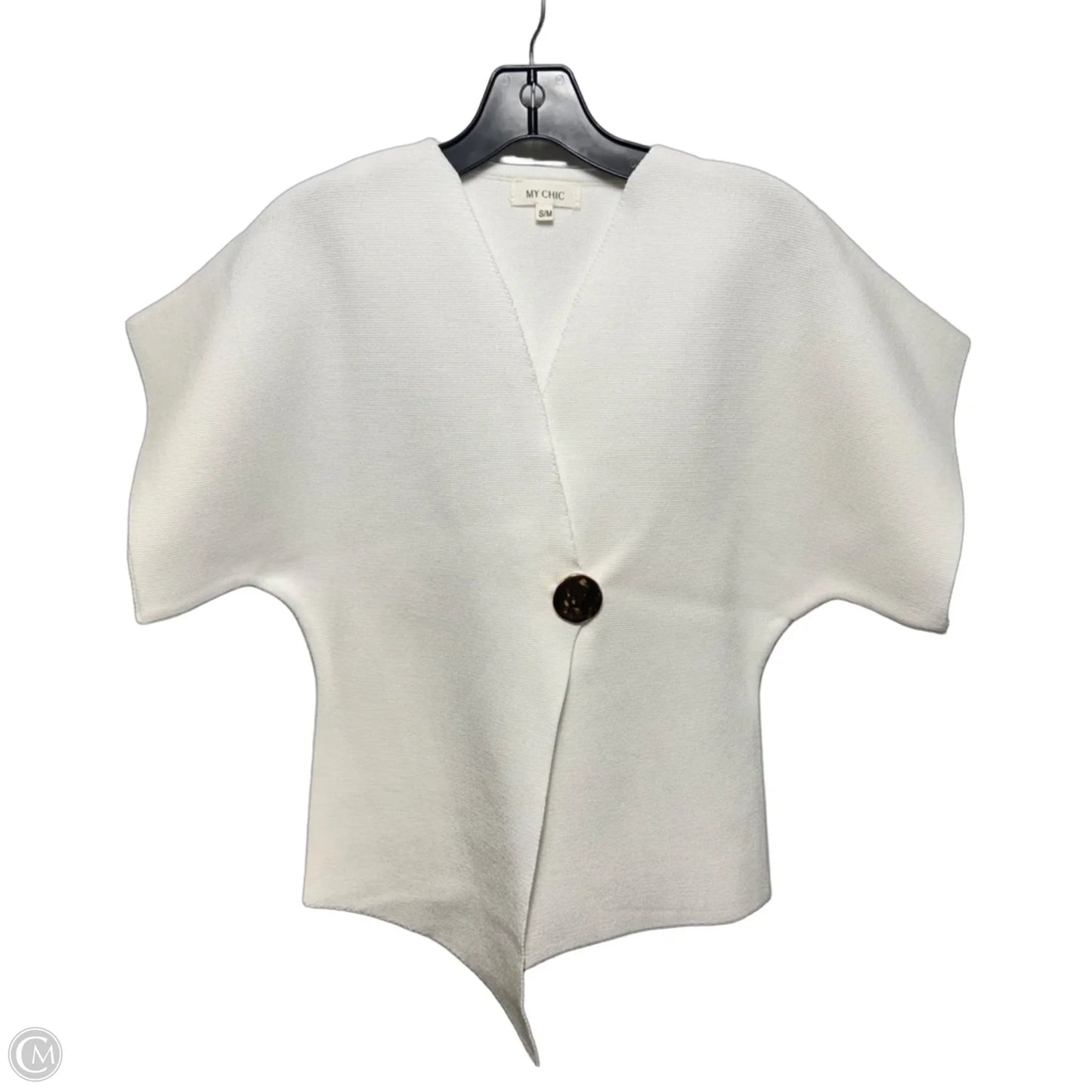 Gold Button Sweater Cardigan By My Chic In White, Size: S/M