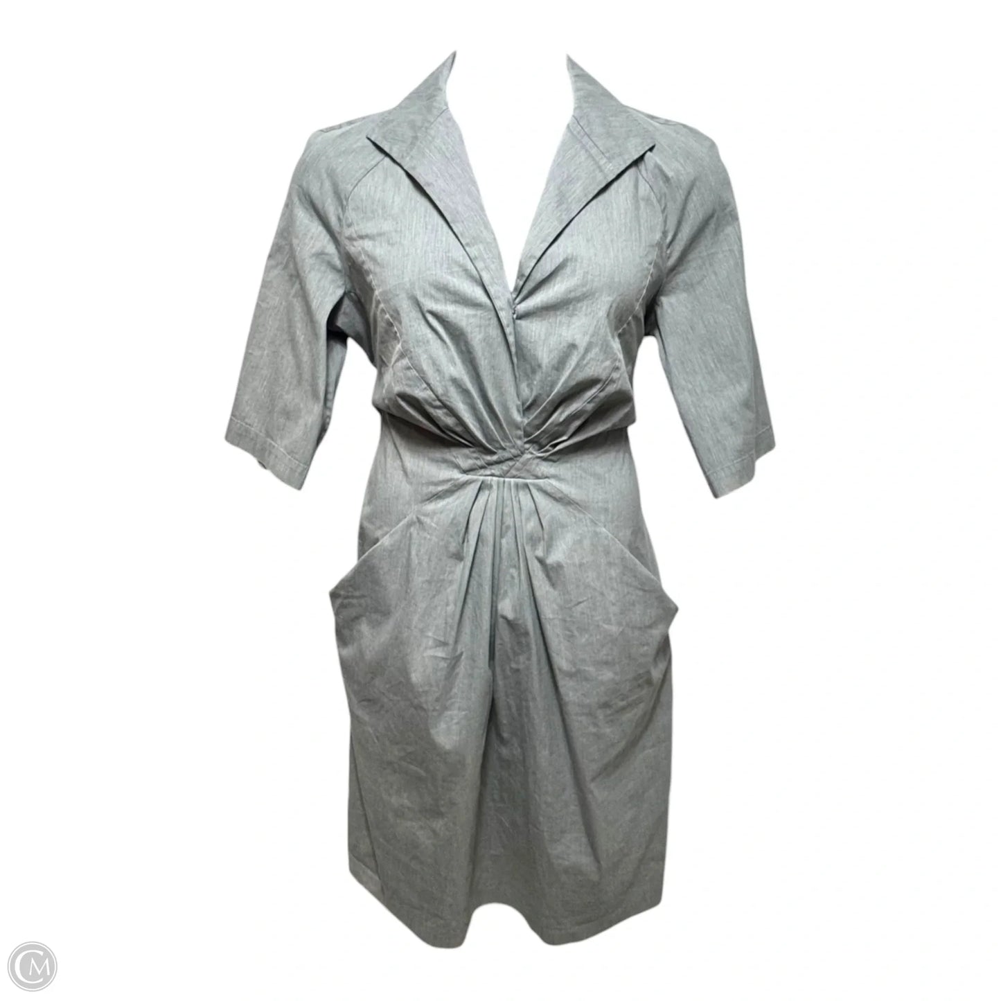 Cotton Blend Casual Dress Designer By Lafayette 148 In Grey, Size: 14