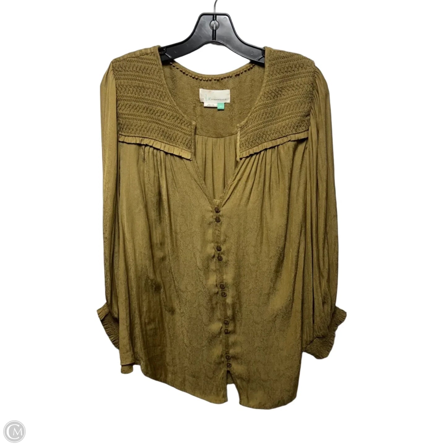 Top Long Sleeve By Anthropologie In Gold, Size: 2x