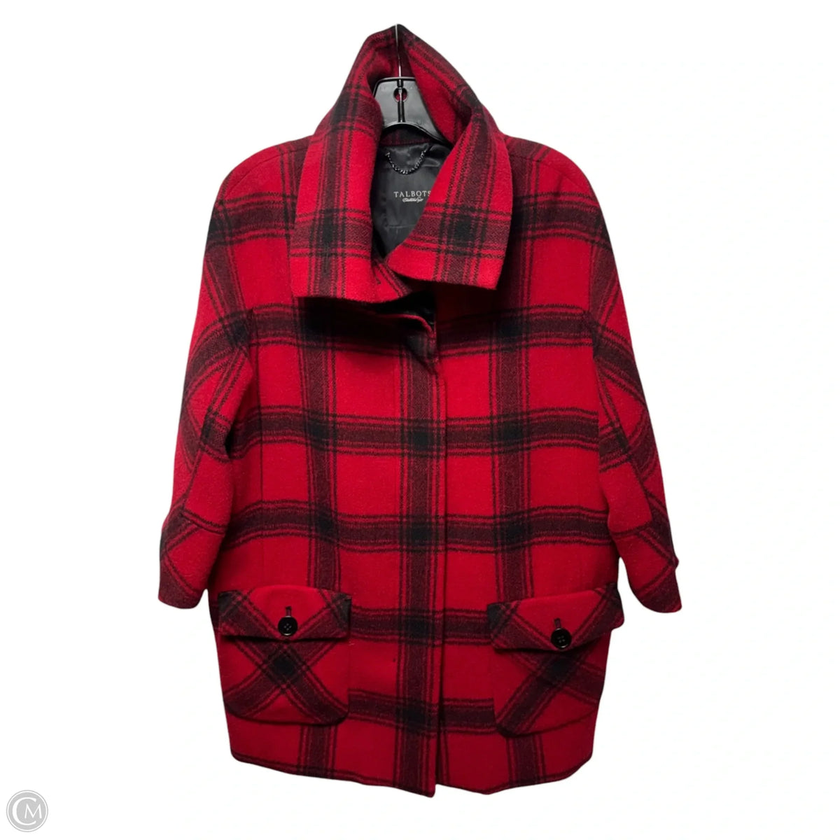 Coat Wool Blend By Talbots In Plaid Pattern, Size: L