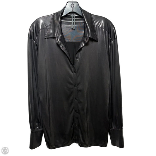 Slinky Metallic Long Sleeve Button Down Blouse By Anthropologie In Black, Size: Xs
