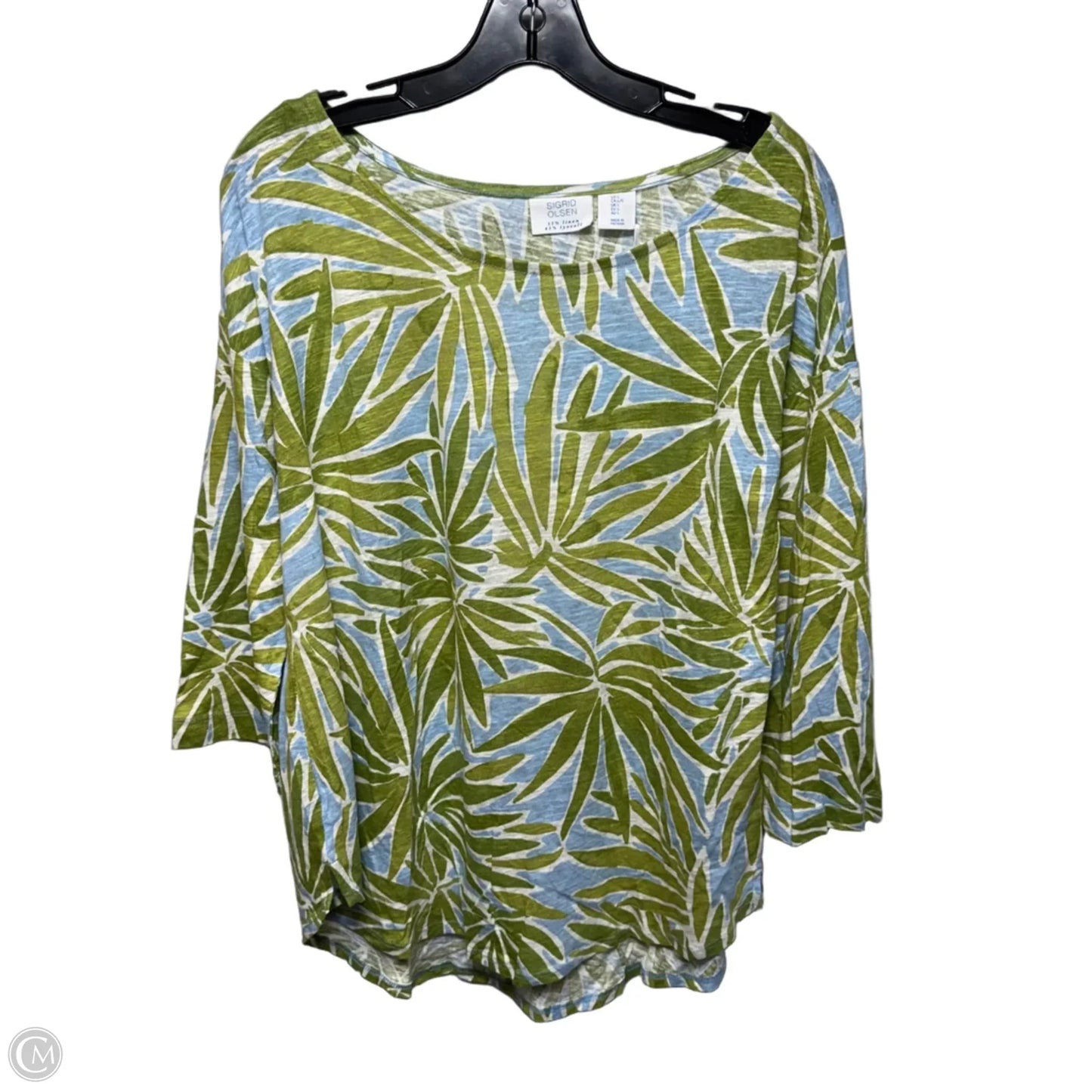 Hi-Low Hem Linen Blend 3/4 Sleeve Top By Sigrid Olsen In Tropical Print, Size: L
