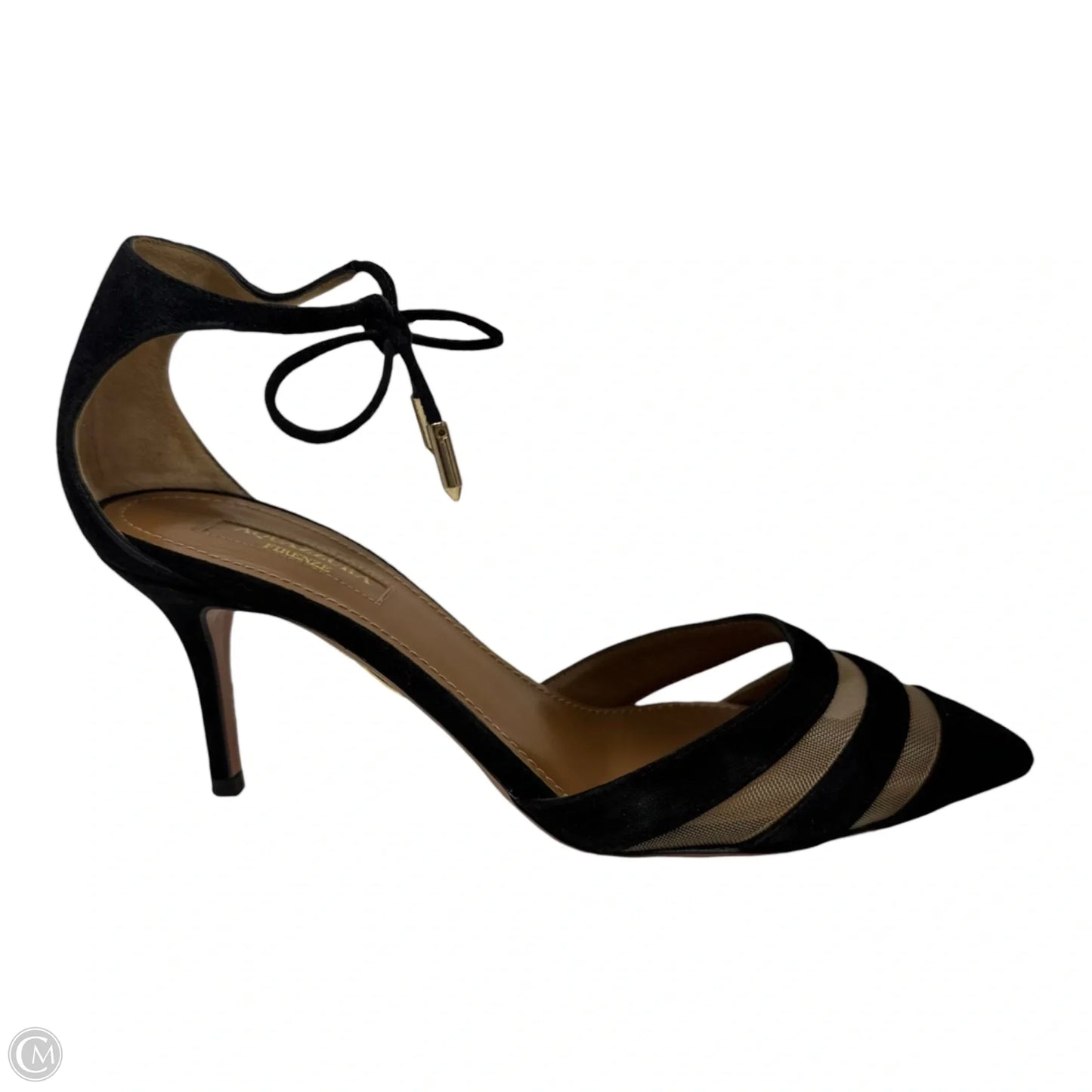 Alana Mesh & Suede D'Orsay Pumps Designer By Aquazzura In Black, Size: 6.5