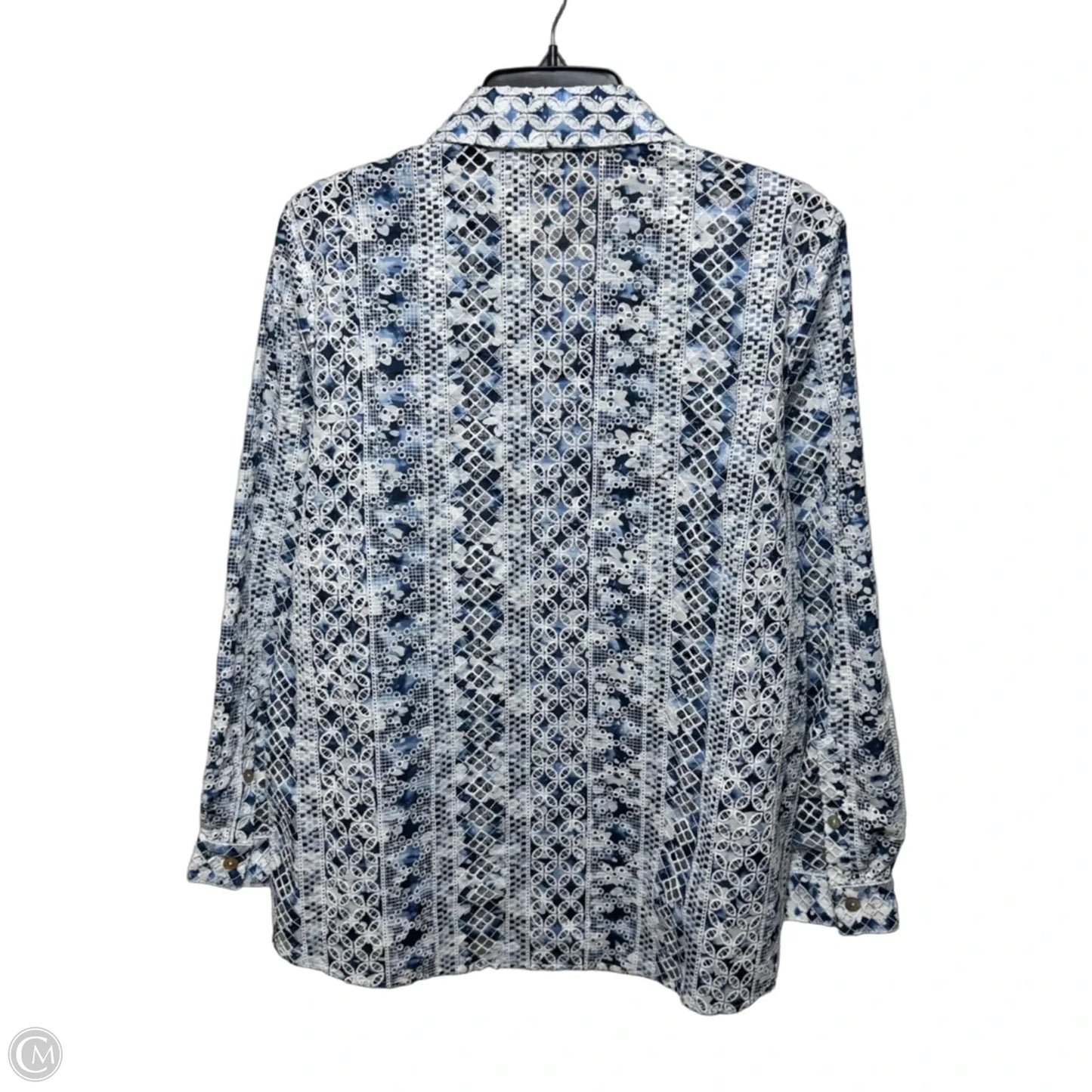 Top Long Sleeve By John Mark In Blue & White, Size: M