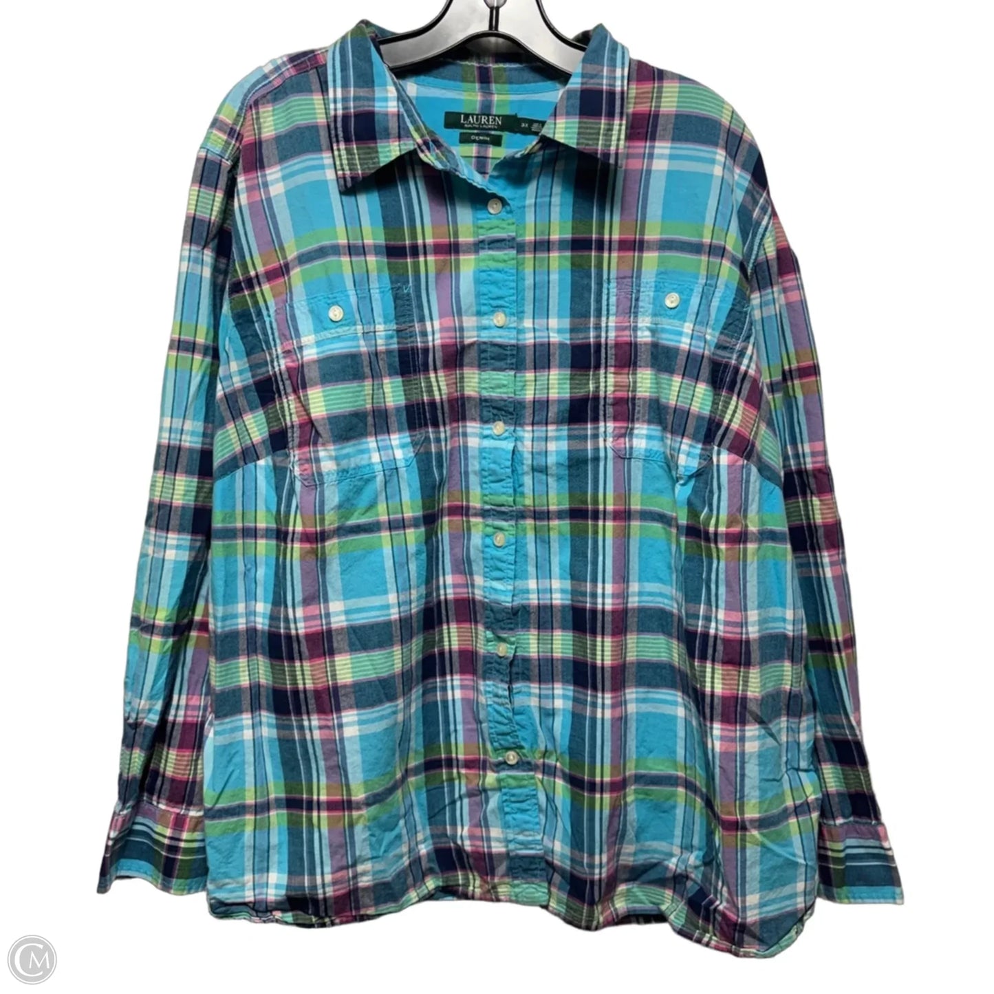 Top Long Sleeve By Lauren By Ralph Lauren In Plaid Pattern, Size: 3x