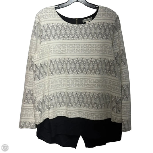 Top Long Sleeve By Pleione In Black & Cream, Size: M