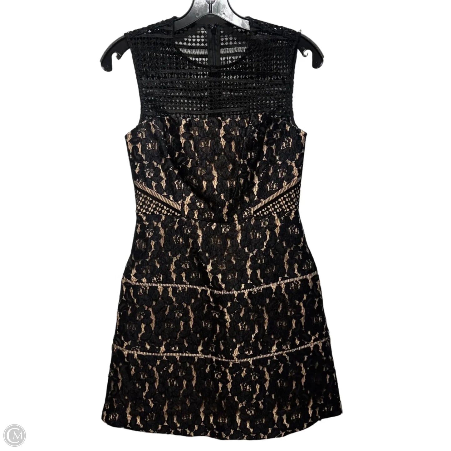 Illusion Mesh Lace Fit and Flare Cocktail Dress By Aidan Mattox In Black & Cream, Size: 2