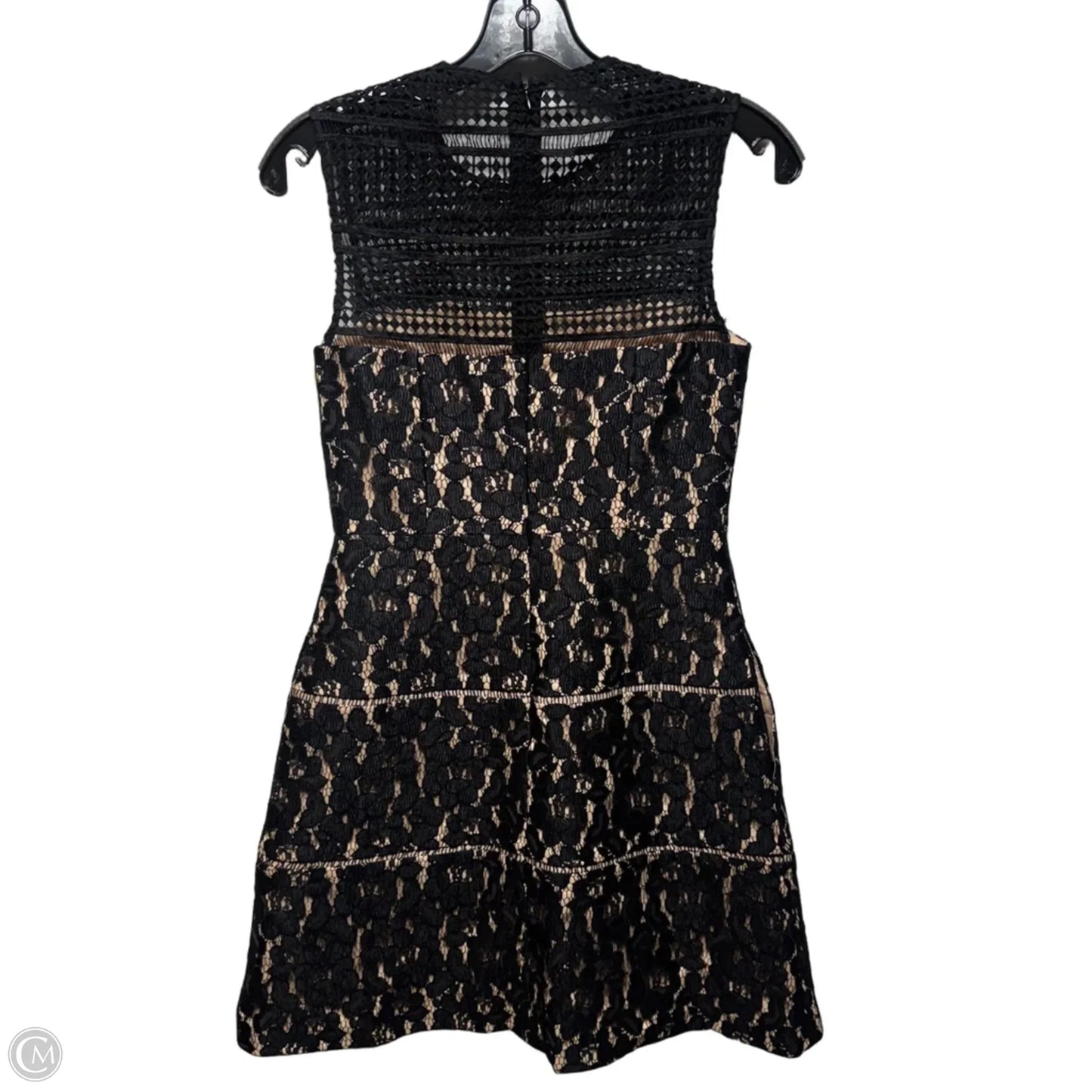 Illusion Mesh Lace Fit and Flare Cocktail Dress By Aidan Mattox In Black & Cream, Size: 2