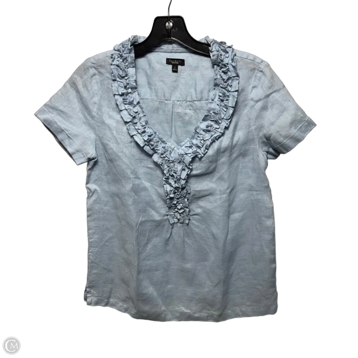 Linen Top Short Sleeve By Talbots In Blue, Size: 2
