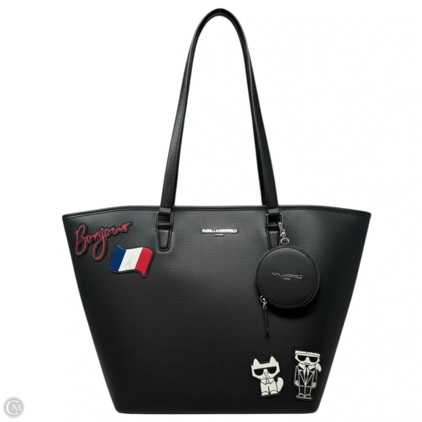 Adele Tote Bag with Iconic Patches Designer By Karl Lagerfeld, Size: Large