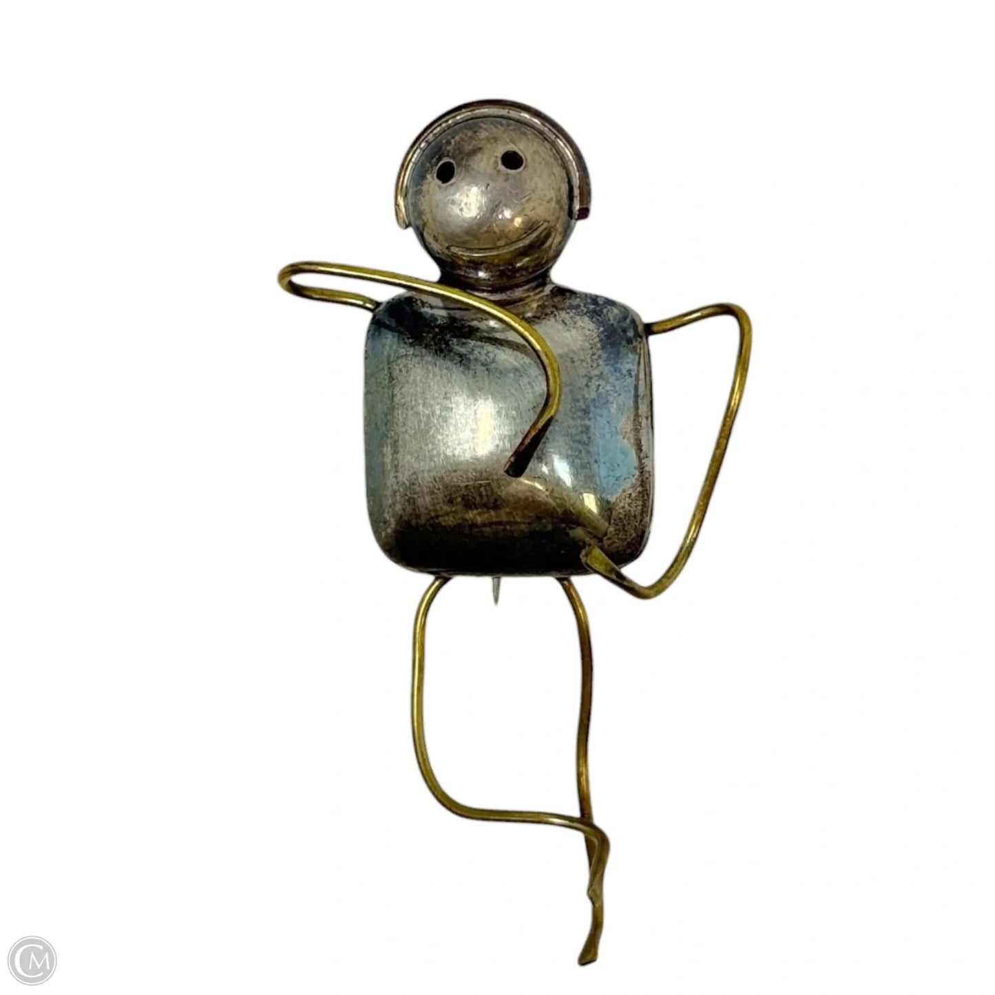 Vintage Taxco Mexico Modernist Figural Sterling Silver & Brass Pin By TF-57