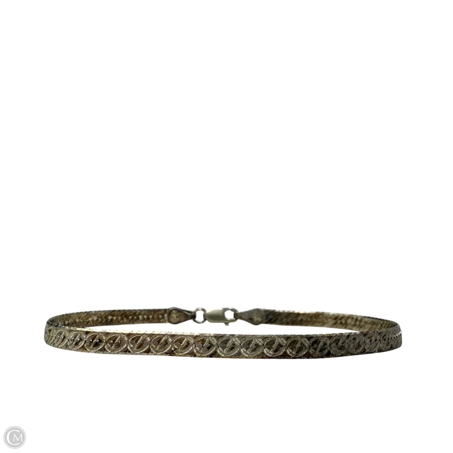 Vintage Italian Sterling Silver Etched Herringbone Chain Bracelet By Milor Italy