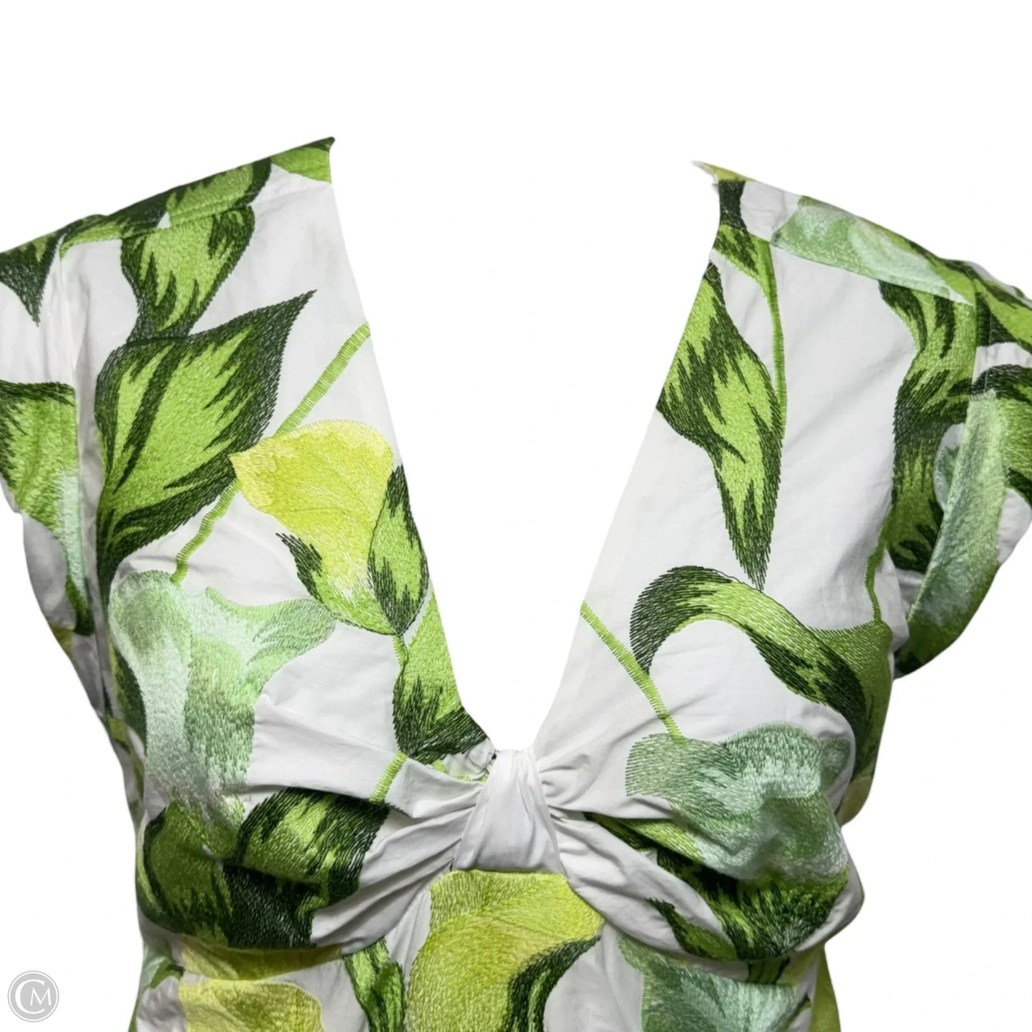 Eloise Twist Front Embroidered Tiered Mini Dress By Adelyn Rae In Green & White, Size: XL
