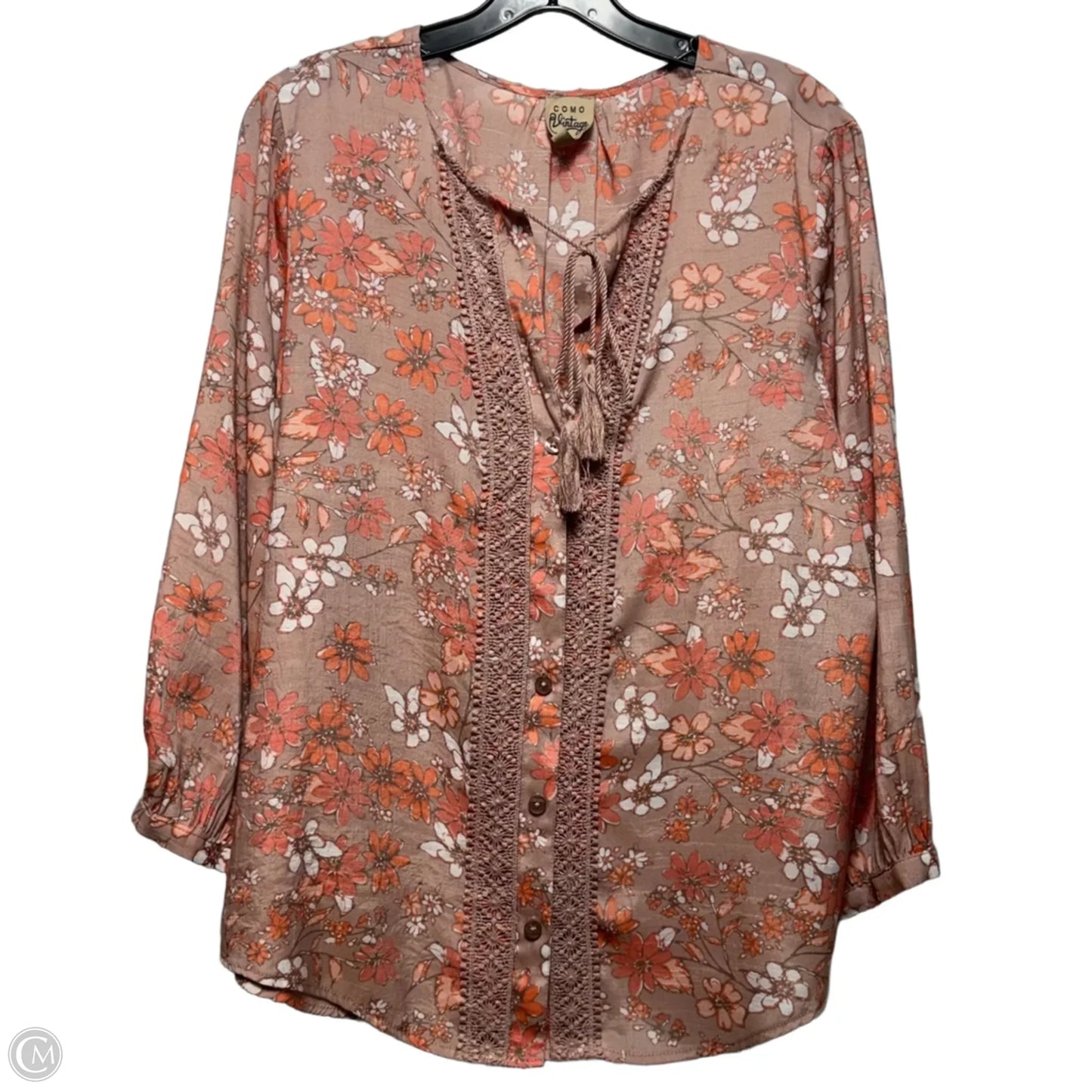 Top Long Sleeve By Como Vintage In Peach, Size: Xl