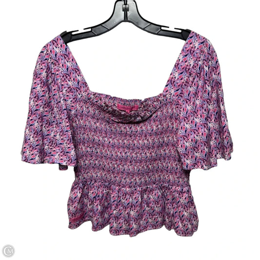 Top Short Sleeve By Simply Southern In Paisley Blue & Pink, Size: L