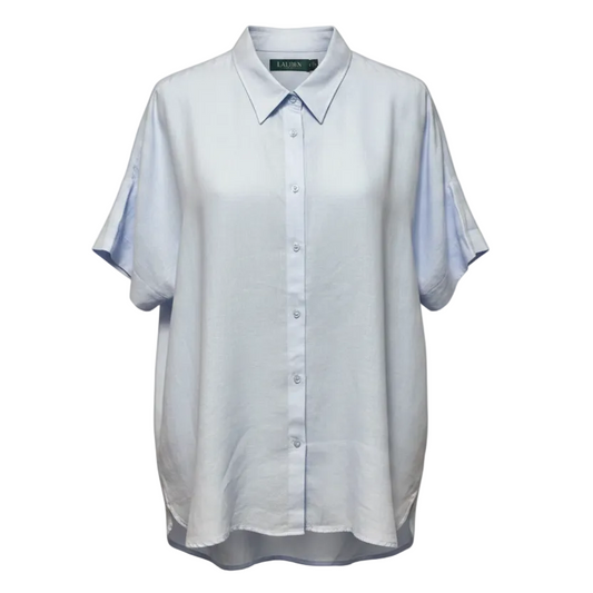 Linen Top Short Sleeve By Lauren By Ralph Lauren In Blue, Size: XL