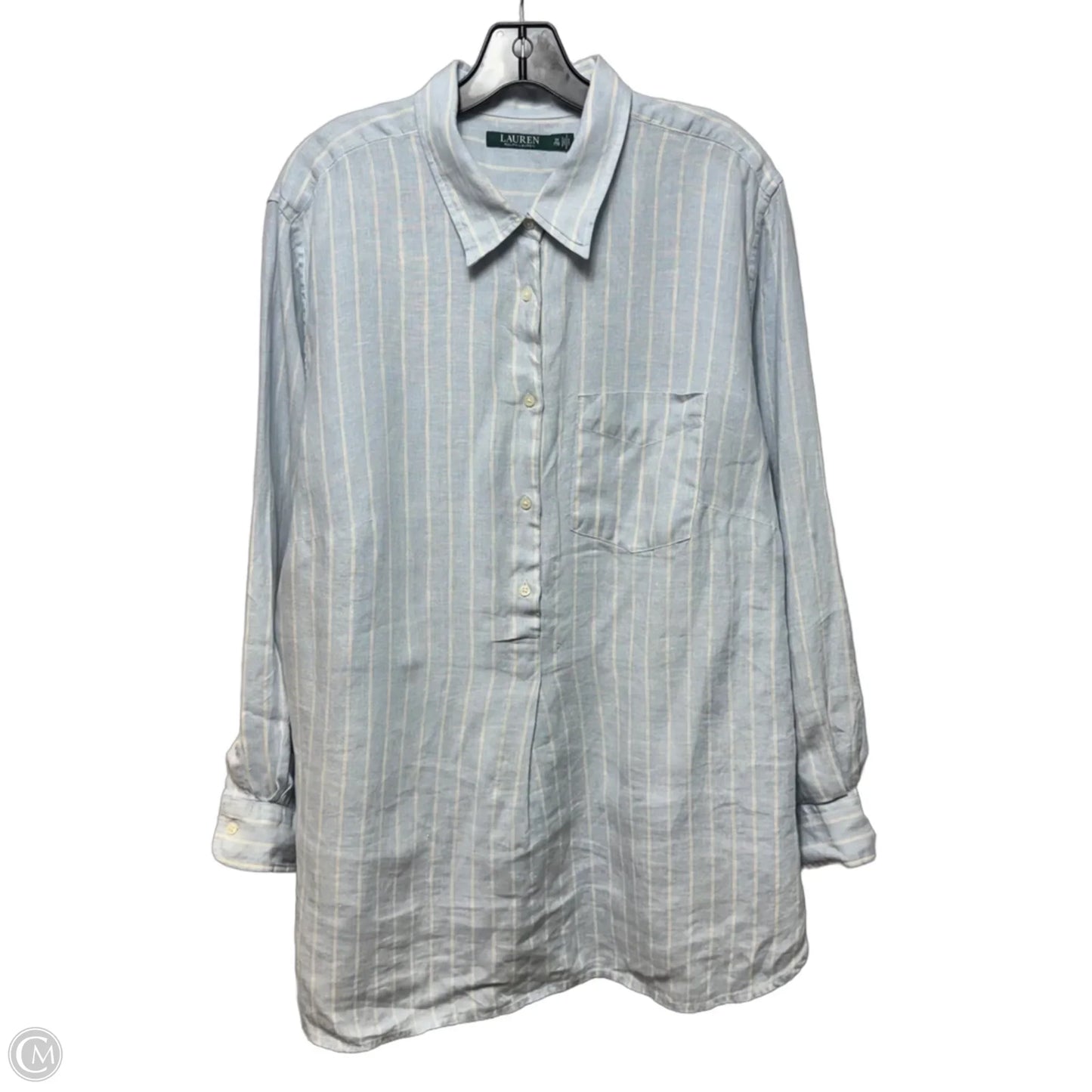 Linen Top Long Sleeve By Lauren By Ralph Lauren In Striped Pattern, Size: 2X