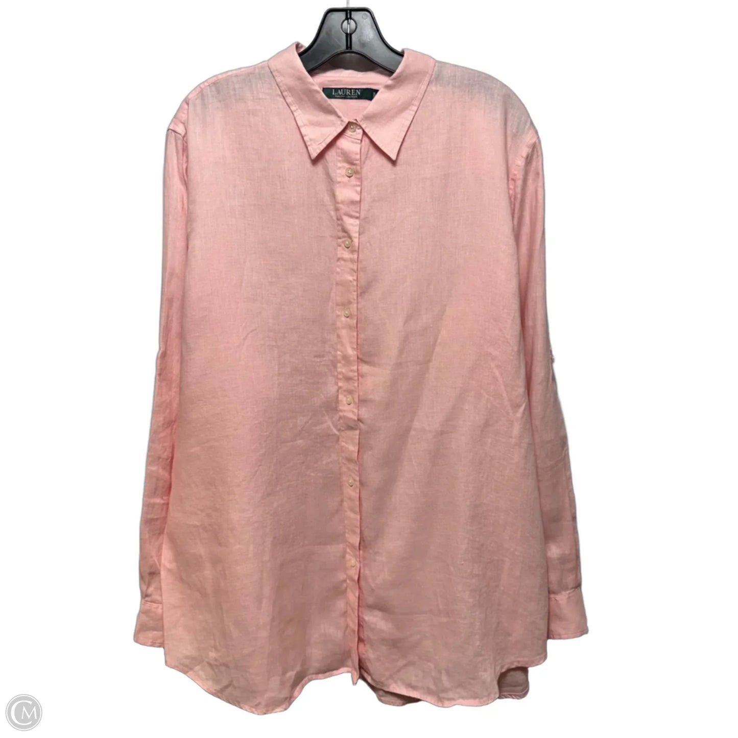 Linen Button Down Long Sleeve Shirt By Lauren By Ralph Lauren In Pink, Size: Xl