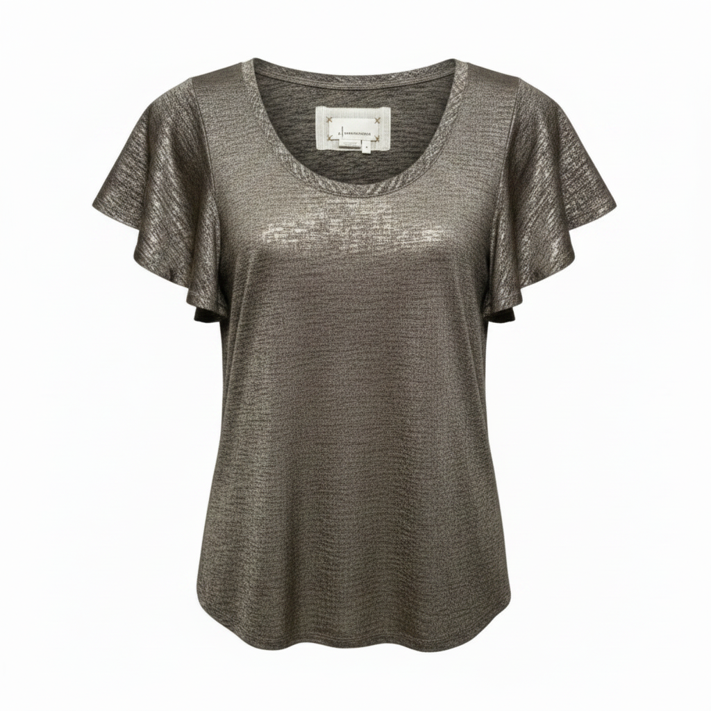 Shimmer Knit Flutter Sleeve Top By Anthropologie In Gold, Size: S