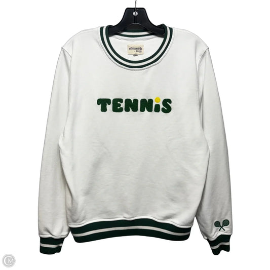 Tennis Sweatshirt Top Long Sleeve By Ellsworth + Ivey In Green & White, Size: S