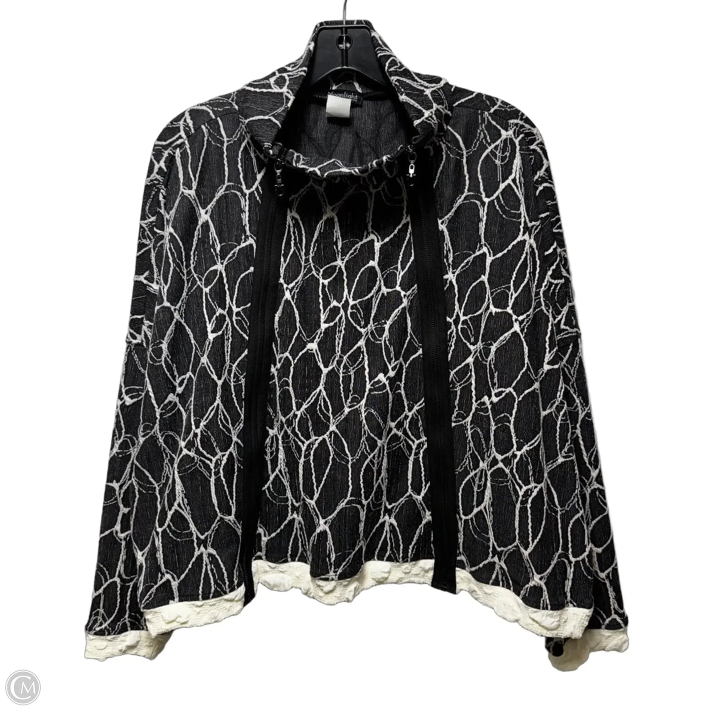 Double Zip Mock Neck Jacket By Moonlight By Y And S In Black & White, Size: M