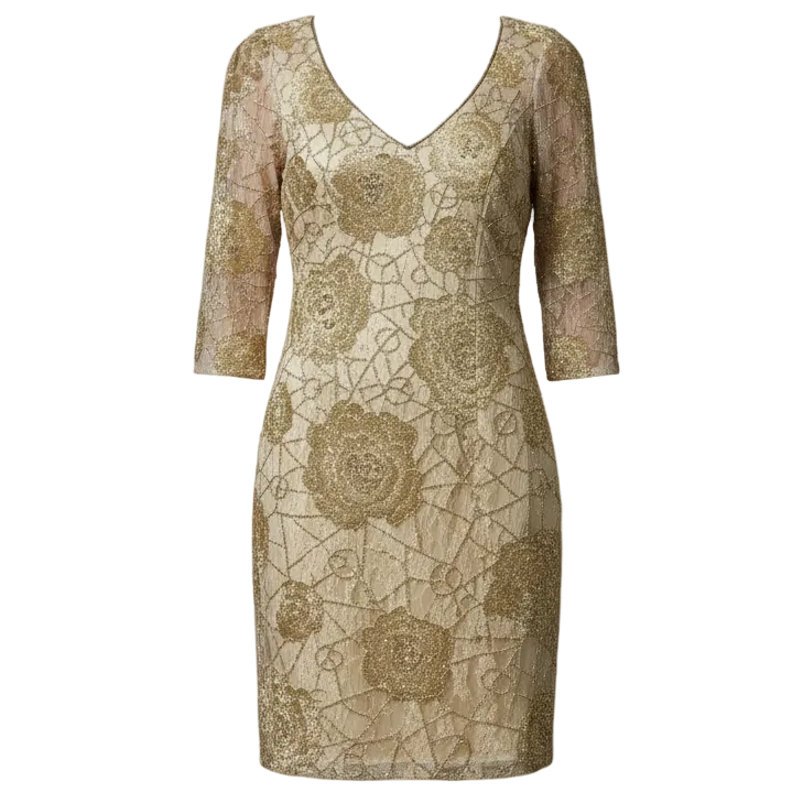 AS IS Embellished Lace Dress Party Midi By Sue Wong Nocturne In Cream, Size: 12
