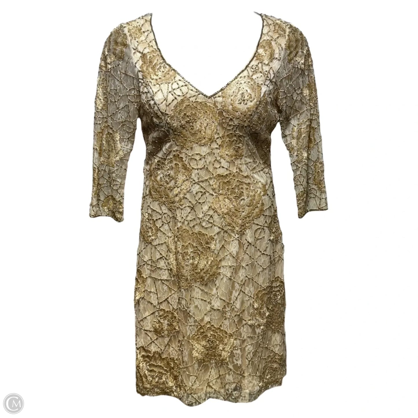 AS IS Embellished Lace Dress Party Midi By Sue Wong Nocturne In Cream, Size: 12