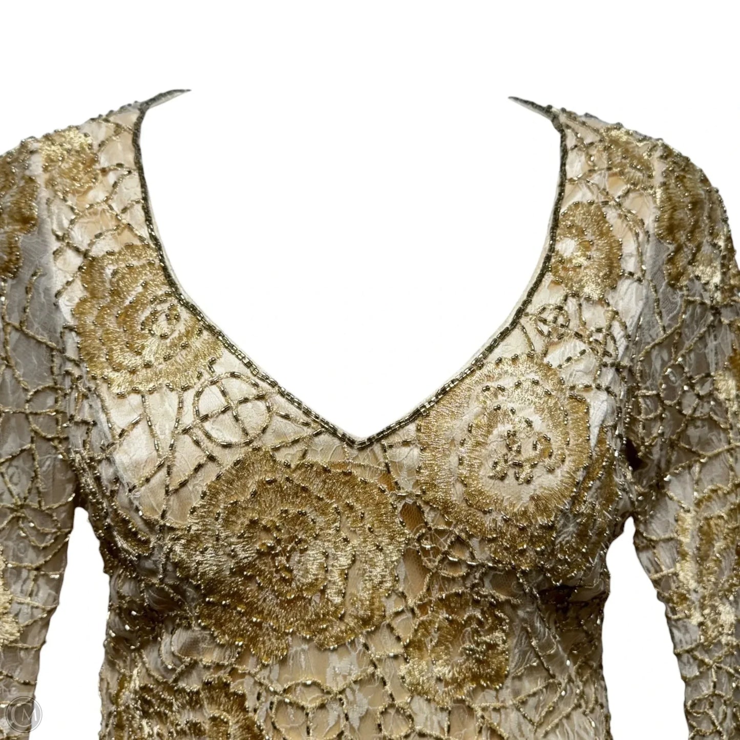 AS IS Embellished Lace Dress Party Midi By Sue Wong Nocturne In Cream, Size: 12