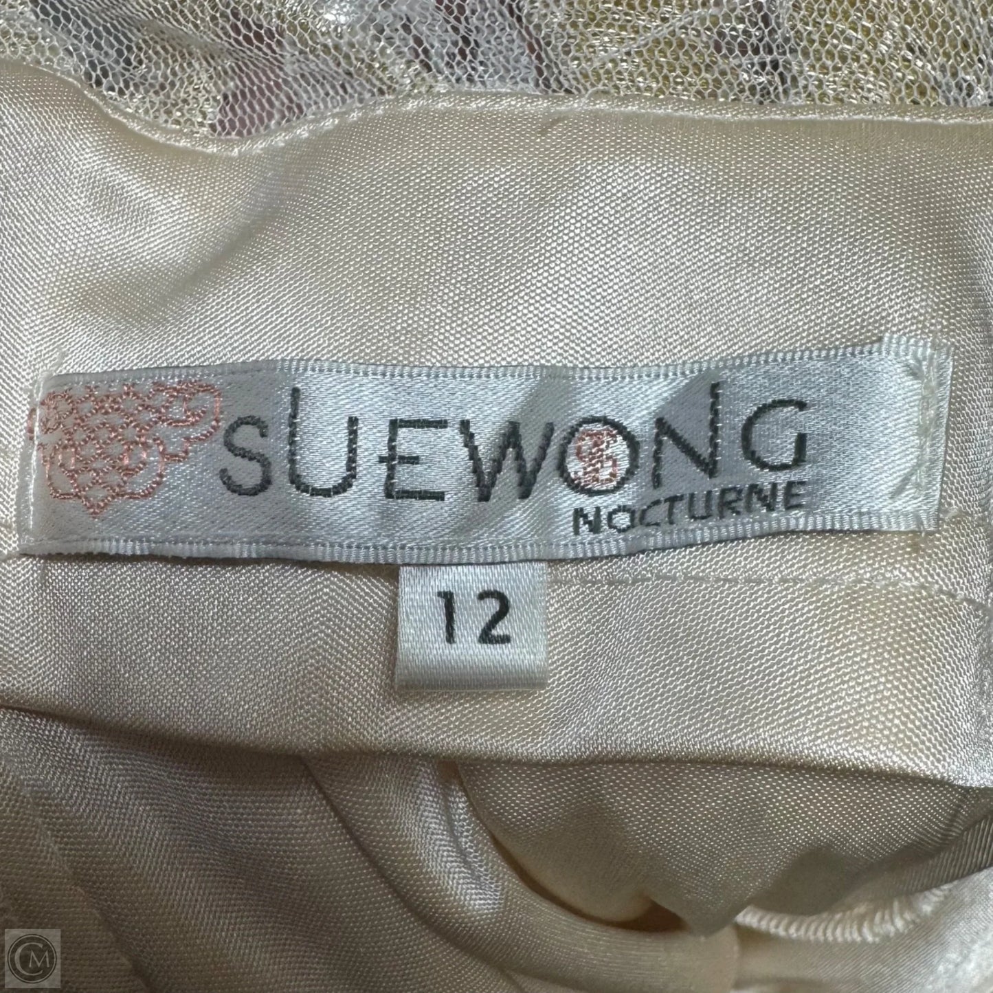 AS IS Embellished Lace Dress Party Midi By Sue Wong Nocturne In Cream, Size: 12