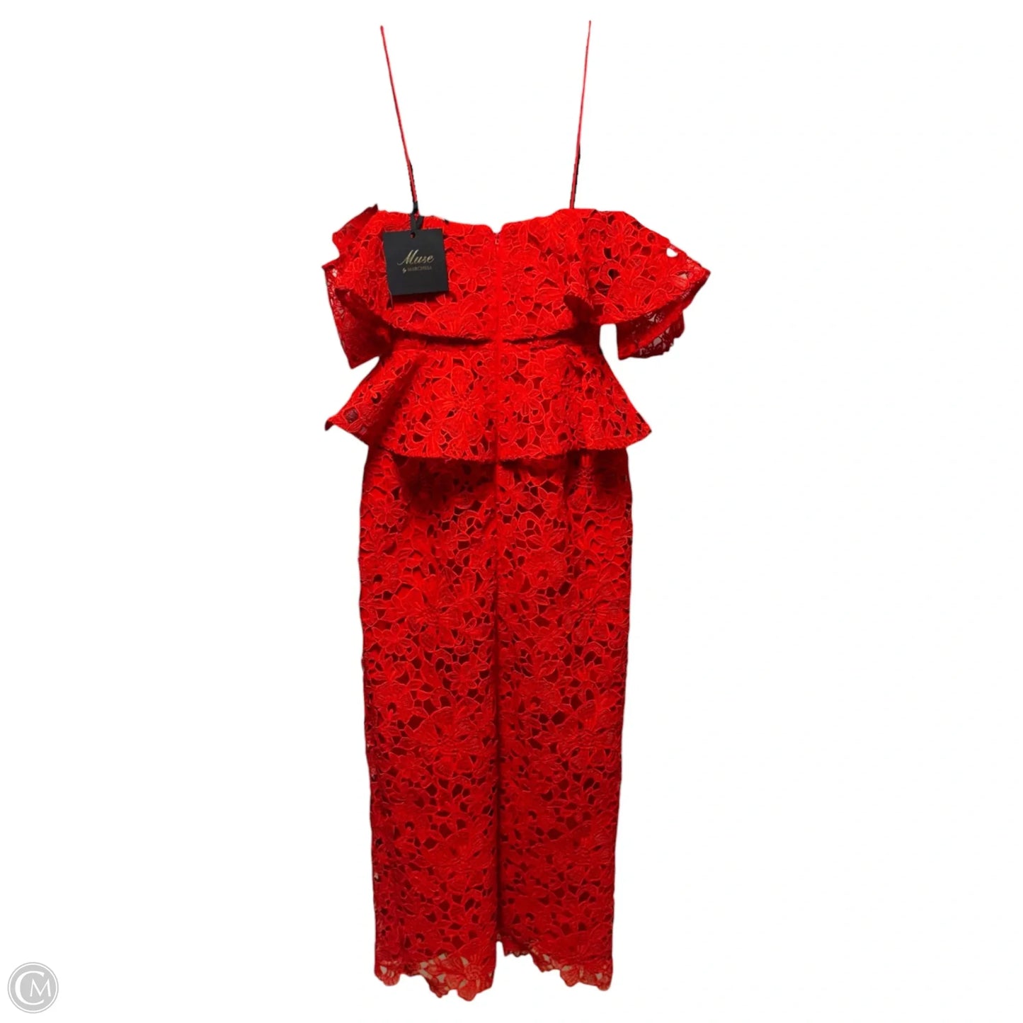 Amaryllis Lace Peplum Party Dress By Muse by Marchesa In Red, Size: 0