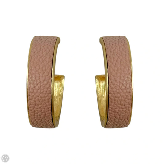 Pink Leather & Gold Tone Hoop Earrings
