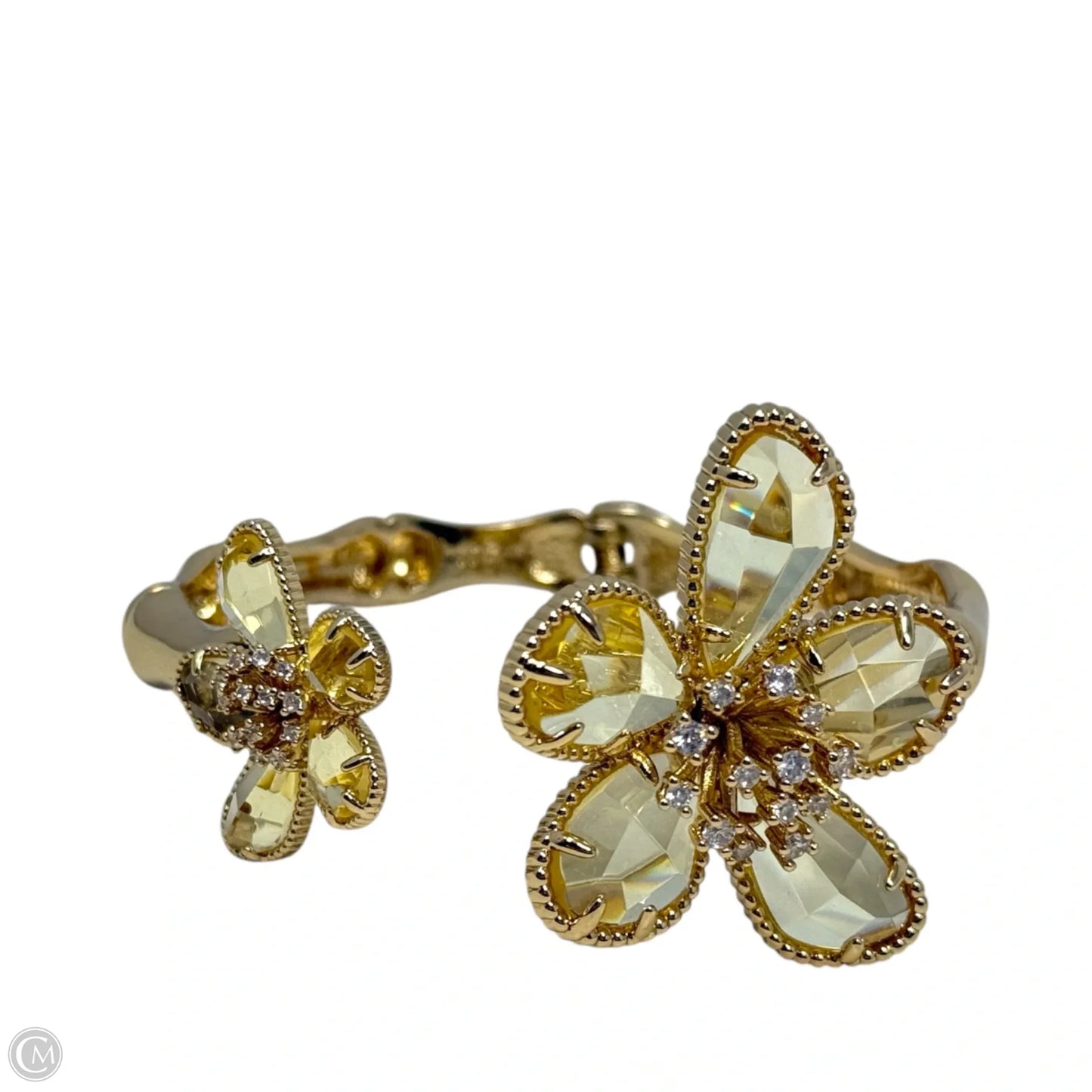 Golden Blooms Rhinestone Flower Hinged Open Cuff Bracelet Designer By Lilly Pulitzer