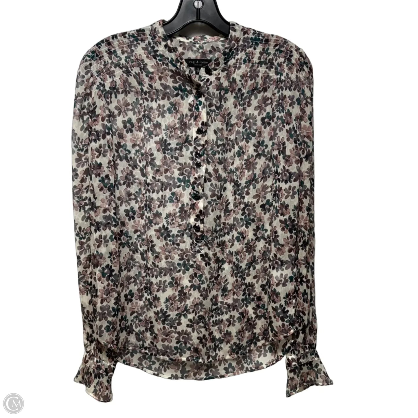 Sheer Silk Blouse Long Sleeve By Rag And Bone In Floral Print, Size: S
