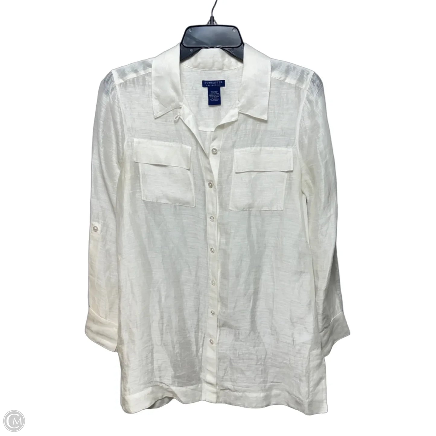 Linen & Silk Sheer Top Long Sleeve By Doncaster In Cream, Size: 2